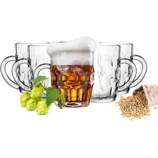 Sendez Bierglas 6 Biergläser mit Henkel 400ml Bierseidel Bierkrüge Bierglas Bierkrug, Glas