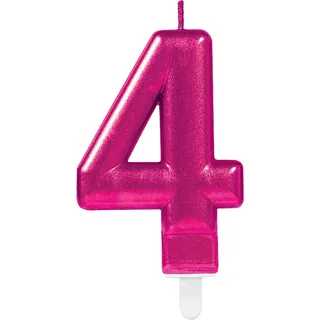 Carpeta Zahlenkerze * Zahl 4 * in PINK mit Steckfuß | ca. 10cm x 6cm groß | Deko 4. Geburtstag Geburtstagskerze Kerze
