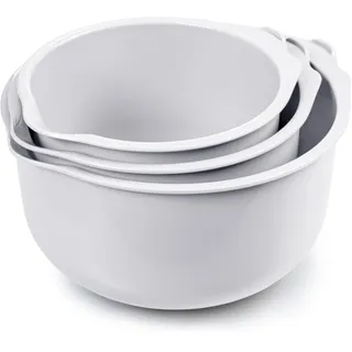 KONZEPT Rührschüssel Set 3-teilig aus Kunststoff in Weiß – mit Ausgießer, Anti-Rutsch-Boden, stapelbar, mit Messskala, spülmaschinengeeignet – ideal zum Backen, Mischen & Aufbewahren