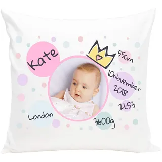 Ferocity Personalisiertes Kissen mit Namen Baby-Geschenk zur Geburt Taufe für Mädchen Jungen Neugeborene mit Geburtsdaten und Namen & Datum (mit Füllung) Prinzessin [095]