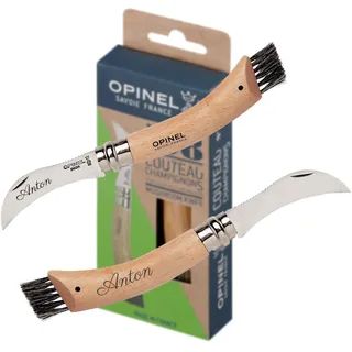 OPINEL Pilzmesser N°08 mit Bürste & persönlicher Gravur – hochwertiges Klappmesser für Pilzsammler aus Edelstahl und Buchenholz