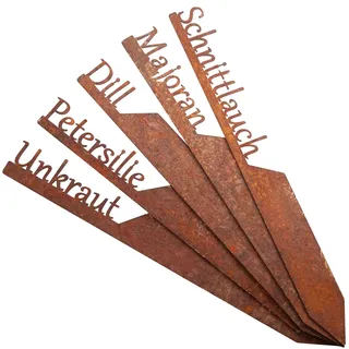 EXTRAVAGANT® Kräuterstecker-Set „Heimatkräuter“ Gartenstecker Gartendeko Gartenschild Pflanzenstecker Metall Stahl Rost Edelrost wetterfest für Garten Beet Roststecker Gartenschild