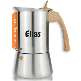 Milu® Espressokocher mit Gravur personalisiert - als Geschenk-Idee Ostern Einweihungsgeschenk Muttertag Rente Mitarbeiter Weihnachten Geburtstag Frauen Mama (Holzoptik, 6 Tassen (300ml) + Gravur)