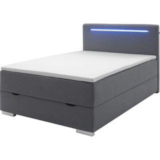 Boxspringbett MEISE.MÖBEL "Las Vegas 2" Komplettbetten Gr. Webstoff LED-Beleuchtung, Liegefläche B/L: 120 cm x 200 cm, Gewicht bis: 120 kg H3, Bonnell-Federkernmatratze, grau (anthrazit) Bett Boxspringbett Polsterbetten Boxspringbetten mit Bettkasten inkl. LED Beleuchtung im Kopfteil, und Topper Bestseller