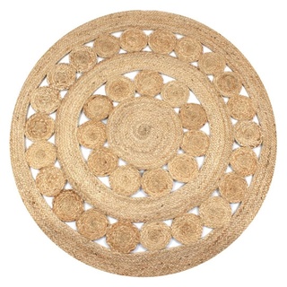 Teppich Geflochten Jute 150 cm Rund, furnicato, Runde beige|braun