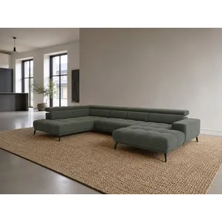 foamnova Wohnlandschaft Uppsala, mit Relaxfunktion, B 400 cm, Elektrischer Sitzvorzug & klappbare Kopfstützen grün