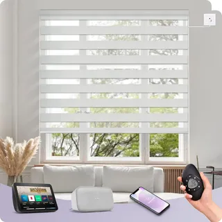 Graywind Motorisierte Doppelrollo mit Strukturierter Webart, Verdunkelung & Lichtdurchlässig, nach Maß Elektrische Duo Rollo für Fenster, Festverdrahtet, Alexa Google Kompatibel, Luxury Silver White