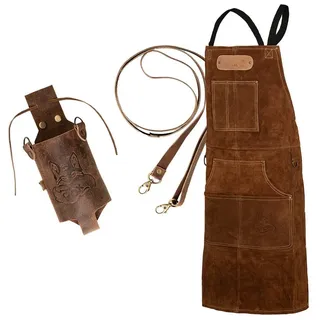Black Forest Fox Black Forest Fox® ROUGH SET Büffelleder Grill Koch & Küchen Schürze + Holly Holster Getränkeholster, Dosenholster und Flaschenholster in einem (Hellbraun) - Einheitsgröße