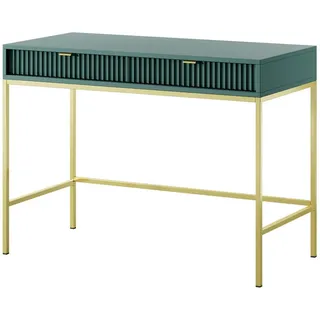 Ravio Schminktisch, Grün, Gold, Metall, 2 Schubladen, 104x77x50 cm, Wohnzimmer, Wohnzimmertische, Konsolentische