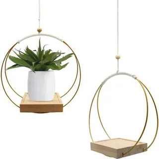 Famanu Macramé Pflanzenhänger mit goldenem Blumentopf - Boho, 1 Stück