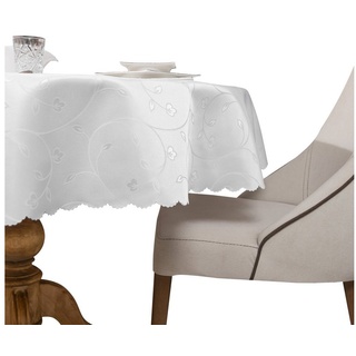 Simurq Tischdecke Abwaschbar - Lotuseffekt, Wasserabweisend & Pflegeleicht Tischdecken (Tischdecke weiß Grau Beige Tischdecke Rund - Tischtuch Table Cloth) weiß Rund - 140 cm x 0 cm