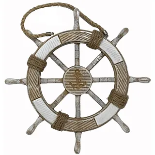 maritime Holz Serie Shabby ┼ Leuchtturm ┼ Anker ┼ Steuerrad ┼ Schatz-Truhe ┼ Bilder-Rahmen ┼ Deko - Nautic ┼ exklusive Artikel (Holz-Steuerrad mit Tau 36cm)