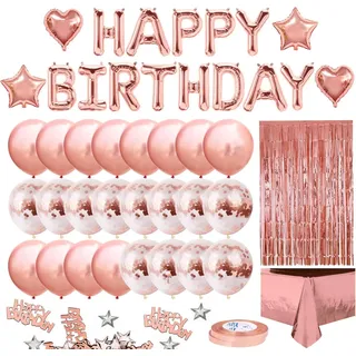 iZoeL Geburtstag Deko Roségold Happy Birthday Girlande Ballons Partydeko | Geburtstag Deko Roségold, Happy birthday Girlande, Luftballons, Konfetti, Vorhang, Tischdeko, Partydeko Frauen Mädchen