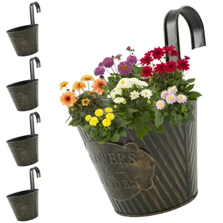 harupink 5 Stück Blumentopf Hängend Metall Vintage Style Blumentöpfe zum Aufhängen mit Drainageloch & Abnehmbarer Haken,Robuster Balkon Blumentopf für Garten,Balkon,Terrasse,Balkon Deko (Schwarz)