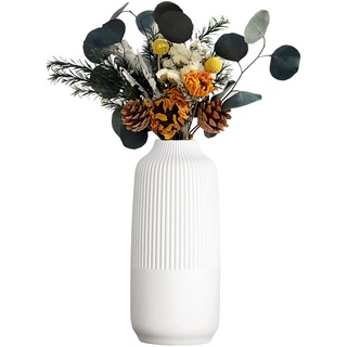 Keramik Vase für pampasgras, vasen deko Boho, Hoch Vase Weiß Matt 25cm hoch für Flowers, Modern Vasen Deko für Trockenblumen, Büro und Esstisch
