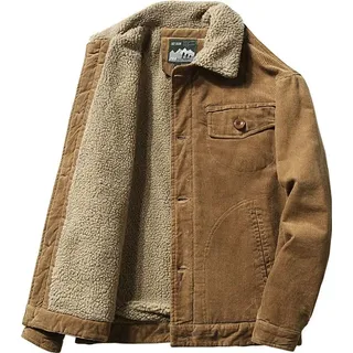 ASKSA Herren Cordjacke Warme Fleecefutter Jacke, Kaffee, XL - Braun - XL