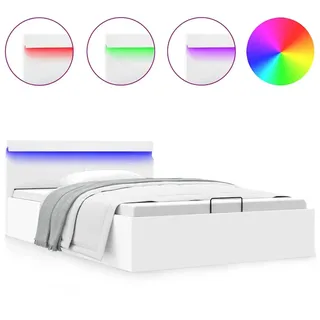 vidaXL Bett mit Bettkasten Hydraulisch LED Weiß Kunstleder 120x200 cm