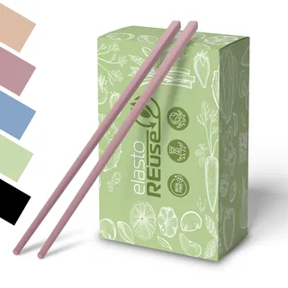 elastoREuse - Essstäbchen spülmaschinenfest aus BPA freiem Kunststoff im 2er Set - Chopsticks to go 25 cm für asiatische Speisen wie Sushi, Dumplings, Fried Rice etc. - Stäbchen zum essen (rot)