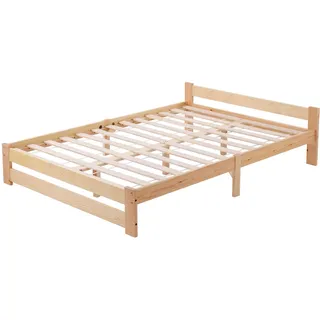 Aceinheu Massivholzbett Natur, Futonbett aus Kiefer mit Lattenrost und Kopfteil, Stabiles Holzbett für Erwachsene, Bettgestell mit Bettfüßen aus Massivholz, Komforthöhe, (200x90cm)
