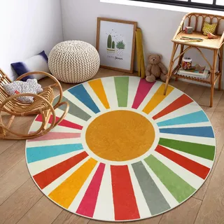 STARUIA Runder Boho-Teppich, 1,8 m, waschbar, rutschfest, Regenbogen-Teppich, weich, groß, Kinderteppich für Klassenzimmer, Spielzimmer, Wohnzimmer