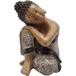 Dehner Gartenfigur Buddha, Gartendeko frostbeständig, Figur in Holzoptik, ca. 29.3 x 19.8 x 21 cm, Polyresin, braun/grau