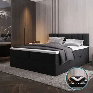 Trada - Palermo Boxspringbett 140x200 mit Bettkästen H3 Matratze Schwarz