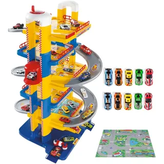 MOLTO | 6 Stockwerke Parkhaus für Kinder mit Garage, Rampen, Leinen, Aufzug, Tankstelle und Bohrung | Beinhaltet 10 Autos und Wandteppiche | Kinderspielzeug | + 3 Jahre