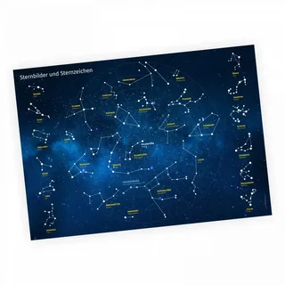 Kinder Lernposter Sternbilder und Sternzeichen - Wanddeko Kinderzimmer Sternenhimmel Deutsch und Latein - Größe DIN A3-420 x 297 mm
