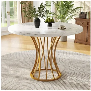 STILVORA Esstisch Küchentisch mit marmorierte Tischplatte&goldene Beine,Tisch aus MDF (Luxuriöser runder Esstisch (80 x 80 x 76 cm), stilvoller Tisch für 4-6 Personen, MDF-Tischplatte mit Marmoroptik., 80 x 80 x 76 cm)