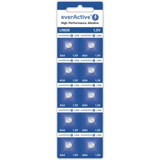Everactive AG4 Batterien, Alkaline, 1,5V, 10 Stück | Mini, G4 LR626 LR66, 5 Jahre Haltbarkeit, 1 Blisterkarte
