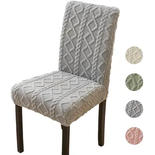 Highdi Stuhlhussen 1/2/4/6er Set Spannbezug Stuhlbezüge, Einfarbig Plüsch Jacquard Waschbar Stuhlbezug Elastisch Hussen, Stretch Stuhlüberzug für Esszimmer Hotel Party (grau,1 Stück)