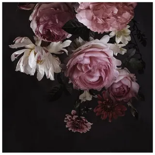 Bilderdepot24 Teppich Vinyl Wohnzimmer Schlafzimmer Flur Küche Blumen Vintage, quadratisch - rosa glatt, nass wischbar (Küche, Tierhaare) - Saugroboter & Bodenheizung geeignet rosa 160 cm x 160 cm