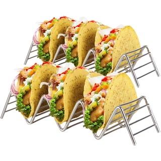 Edelstahl Taco Halter: 2 Taco Ständer zum Servieren von Weichen und Harten Food Truck Style Tacos - Geeignet für Grill & Backofen -Spülmaschinenfest Taco-Halter - Ideal für Kinder und Partys