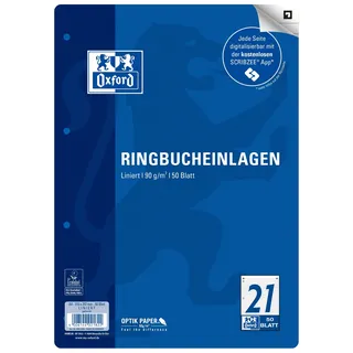 Oxford Ringbucheinlagen A4 liniert Weiß