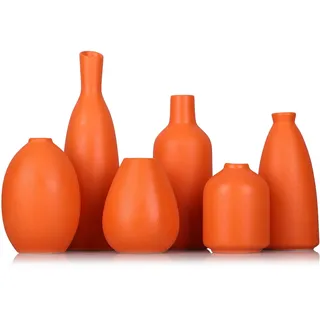 Orange Keramik Knospen Vasen Set von 6, Bauernhaus Dekor, Kamindekor, Kaminsims & Regal Dekor, Heimdekoration für Wohnzimmer, Eingang, Badezimmer & Büro, Couchtischdekoration, Knospenvasen in Bulk
