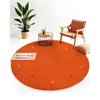 carpetfine Wollteppich Gabbeh Uni Rund Orange Ø 300 cm | Moderner Teppich für Wohn- und Schlafzimmer