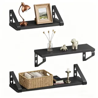 Relaxdays Wandregal 3er Set 30 x 35 x 40 cm Schwarz