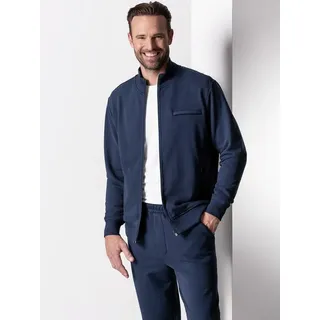 Walbusch Sweatjacke Herren Wohlfühljacke Supersoft Baumwollmix Freizeitjacke, angeraut, wärmend, 2 Reißverschlusstaschen, Kurzgröße blau 48