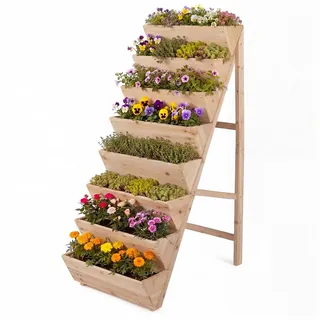 COSTWAY Blumenkasten (1 St), vertikales Hochbeet, Blumenbeet, Pflanzkästen, Holz beige 60.5 cm x 150 cm x 53.5 cm