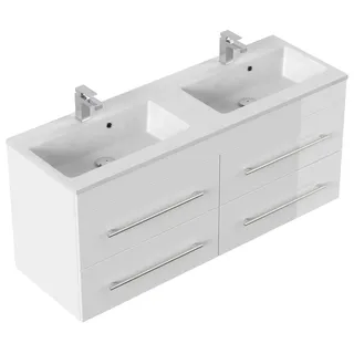 Magnolia Home Doppelwaschtisch Badmöbel Ophit 140 SoftClose weiss hochglanz