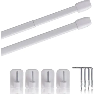 BestLivings Vitragestangen Perlweiß 40–60 cm ausziehbar, (2er-Pack), Scheibenstange mit Selbstklebehaken und Schraubhaken, für Küchen- - Bistrogardinen - weiß,