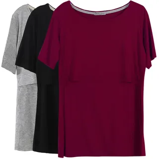 Smallshow Stillshirt Umstandstop T-Shirt Überlagertes Design Umstandsshirt Schwangerschaft Kleidung Mutterschafts Kurzarm Shirt - M