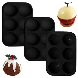 Halbkugel Silikonform 3er Set - Silikonform Kugel für Schokolade & Backen - Schokoladenform Silikon Backform Halbkugel für Mousse, Kuchen, Gelee, Pralinenform, BPA-frei, Schwarz