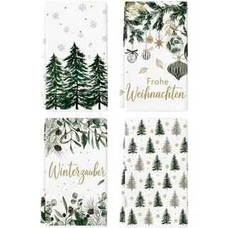 4er Geschirrtücher Weihnachten Wald, Weihnachtsdeko Innen Handtuch 40x60 | Mikrofaser 40x60cm. Saugfähiges Geschirrtuch Weihnachten 4er Set für Küche & Tisch als festliche Weihnachten Deko für innen