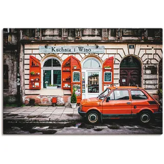 Leinwandbild ARTLAND "Kuchnia i Wino in Kraków" Bilder Gr. B/H: 120 cm x 80 cm, Auto Querformat, 1 St., rot Leinwandbilder auf Keilrahmen gespannt