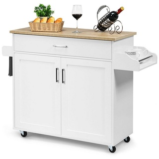 COSTWAY Küchenwagen, mit Handtuchhalter, Gewürzboard & Ablage, rollbar weiß