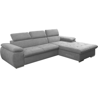 MOEBLO Ecksofa Nilux, Sofa Couch L-Form Polsterecke für Wohnzimmer, Schlafsofa Sofagarnitur Wohnlandschaft, mit Bettkasten und Schlaffunktion grau