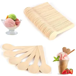Nikou Holzlöffel, 100 Stücke Einweg-Löffel Schnupperlöffel | 10cm Flach Einwegbesteck Holz Löffel Eiscreme Teelöffel Besteck