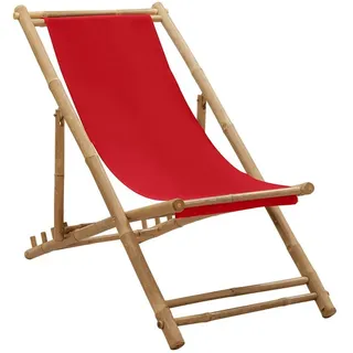 furnicato Klappstuhl Liegestuhl Bambus und Canvas Rot 60 x (108-123) x (62-93) cm (1 St) rot
