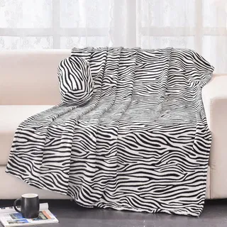 Bnuitland Kuscheldecke mit Zebramuster, 300 g/m2 Flanelldecke mit Aufbewahrungstasche, doppelseitige, weiche Wohndecke für Kinder und Babys, schwarz-weiß, 127 x 102 cm